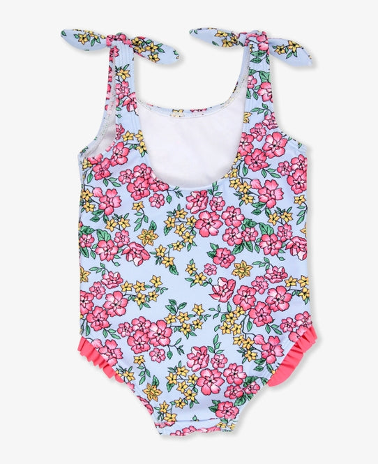 Cheerful Blossoms Tie Shoulder One Piece
