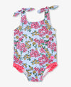 Cheerful Blossoms Tie Shoulder One Piece