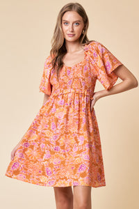 Smocked Bodice Printed Dress