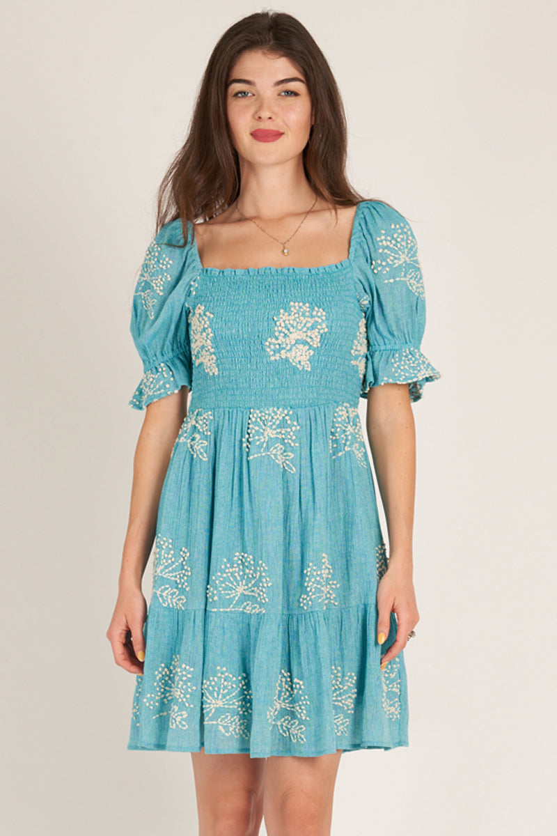 Turquoise Puff Sleeve Dress – Linen & Waves
