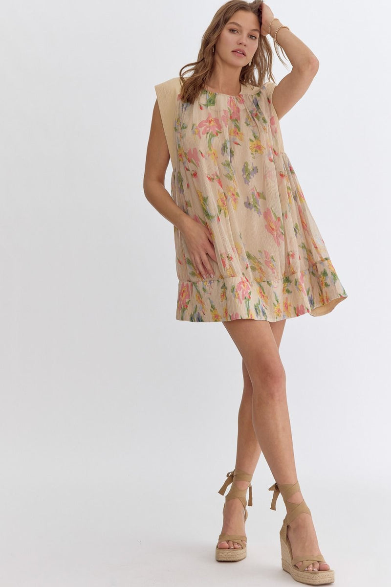 Floral Textured Dress in Natural