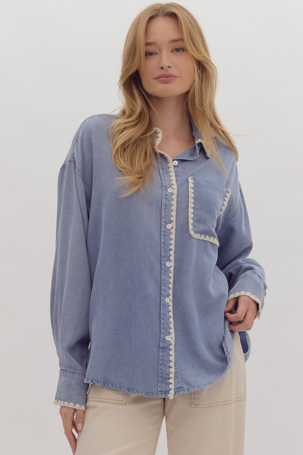 NWT L'agence Denim Chambray Leah Button outlets Down Top