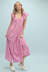 Floral Button-Up Midi Dress in Punch