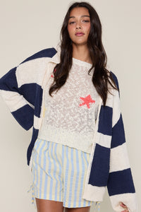 Striped Navy Sweater Cardigan