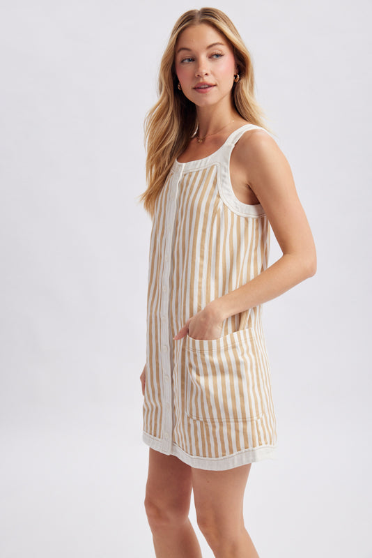 Striped Button-Up Mini Dress