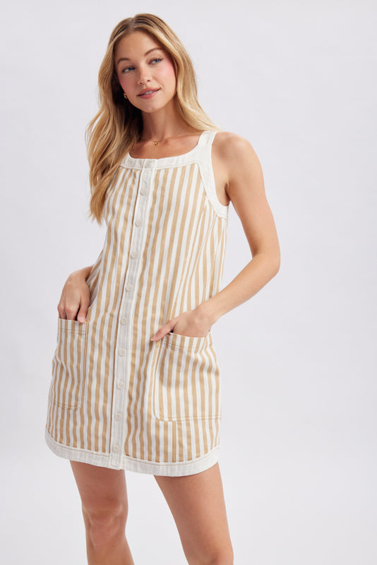 Striped Button-Up Mini Dress