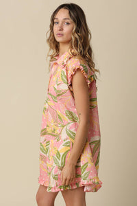 Nicole Tropical Ruffle Hem Shirt Dress