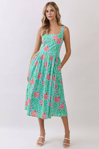 Tropical Floral Print Midi Dress