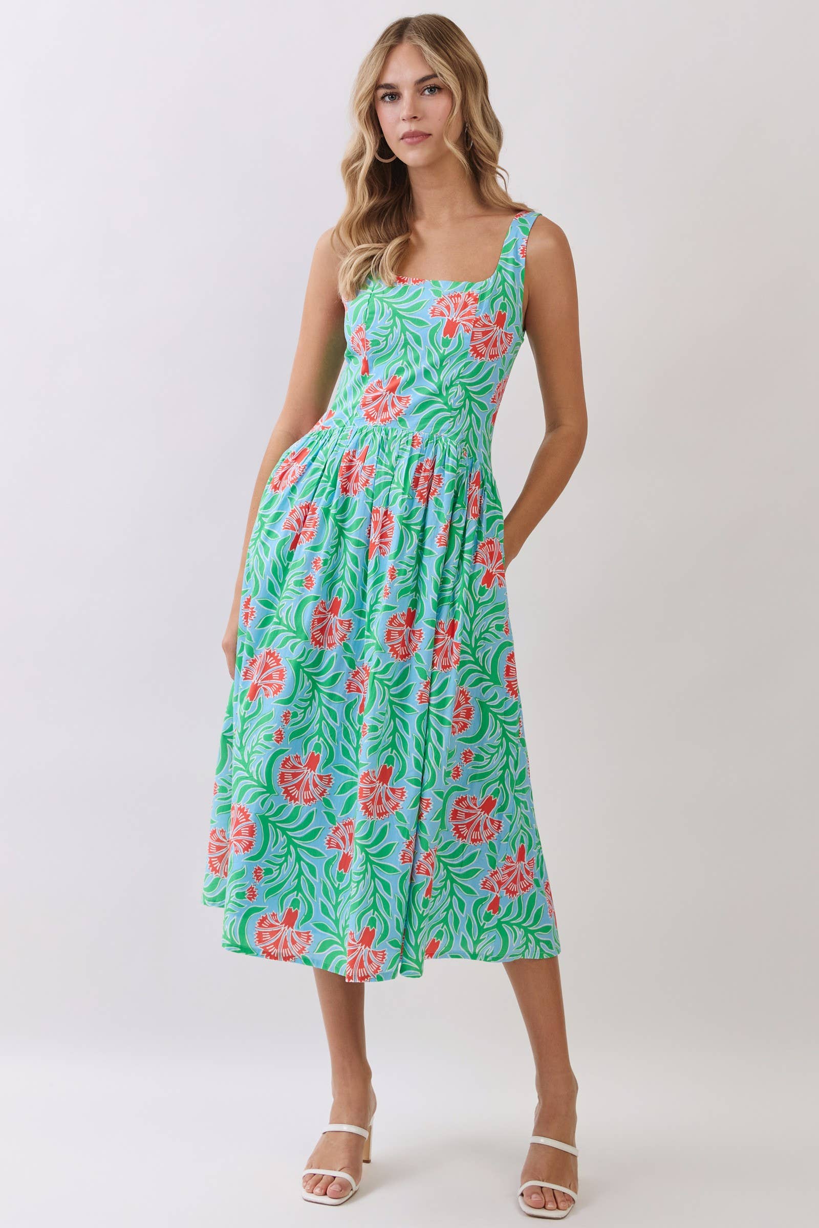 Tropical Floral Print Midi Dress