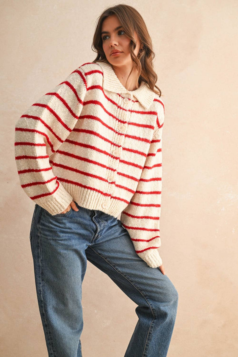 BUTTONDOWN STRIPED KNITTED CARDIGAN