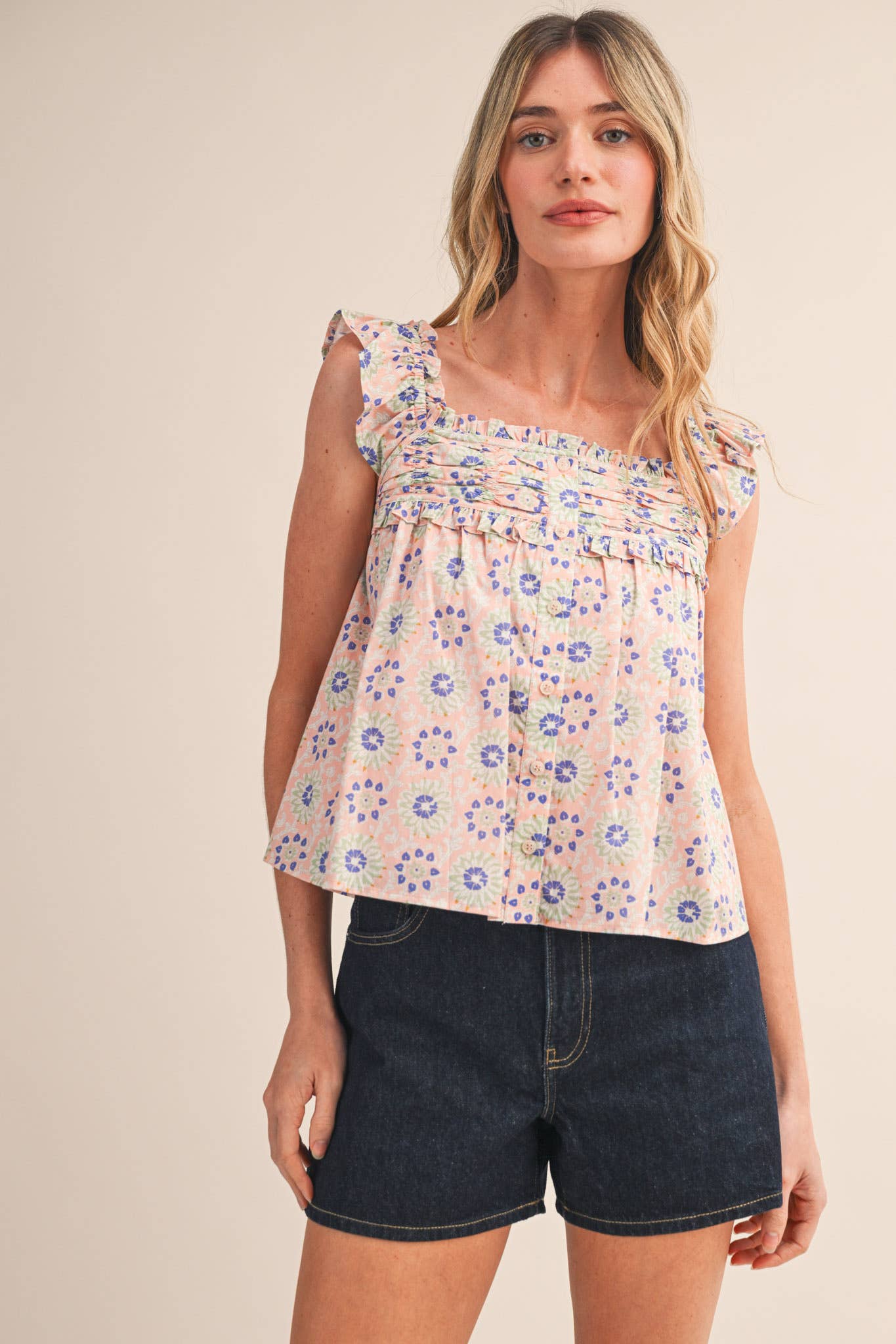 Peach Printed Top