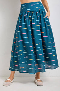 FISH PRINT MIDI SKIRT