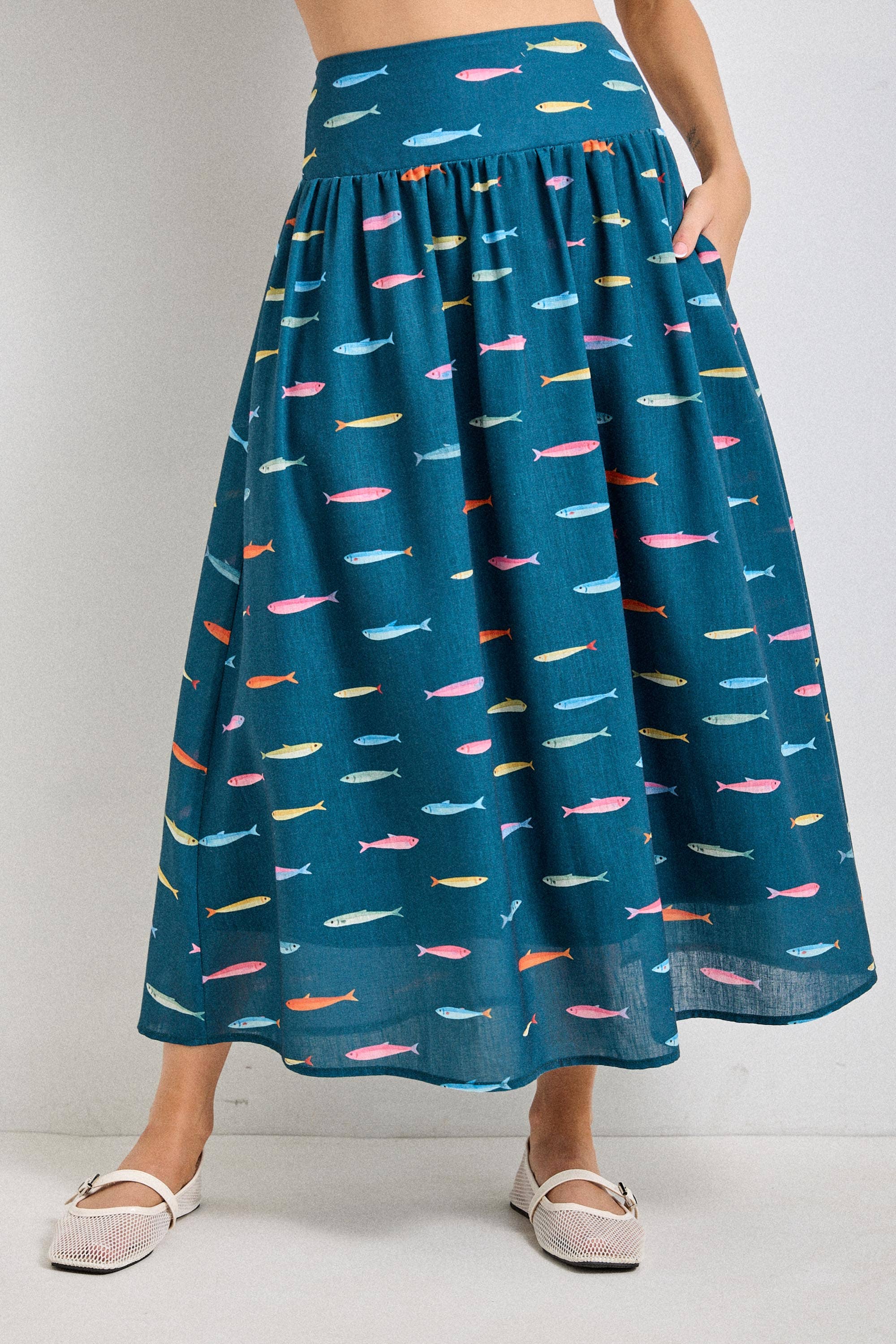 FISH PRINT MIDI SKIRT