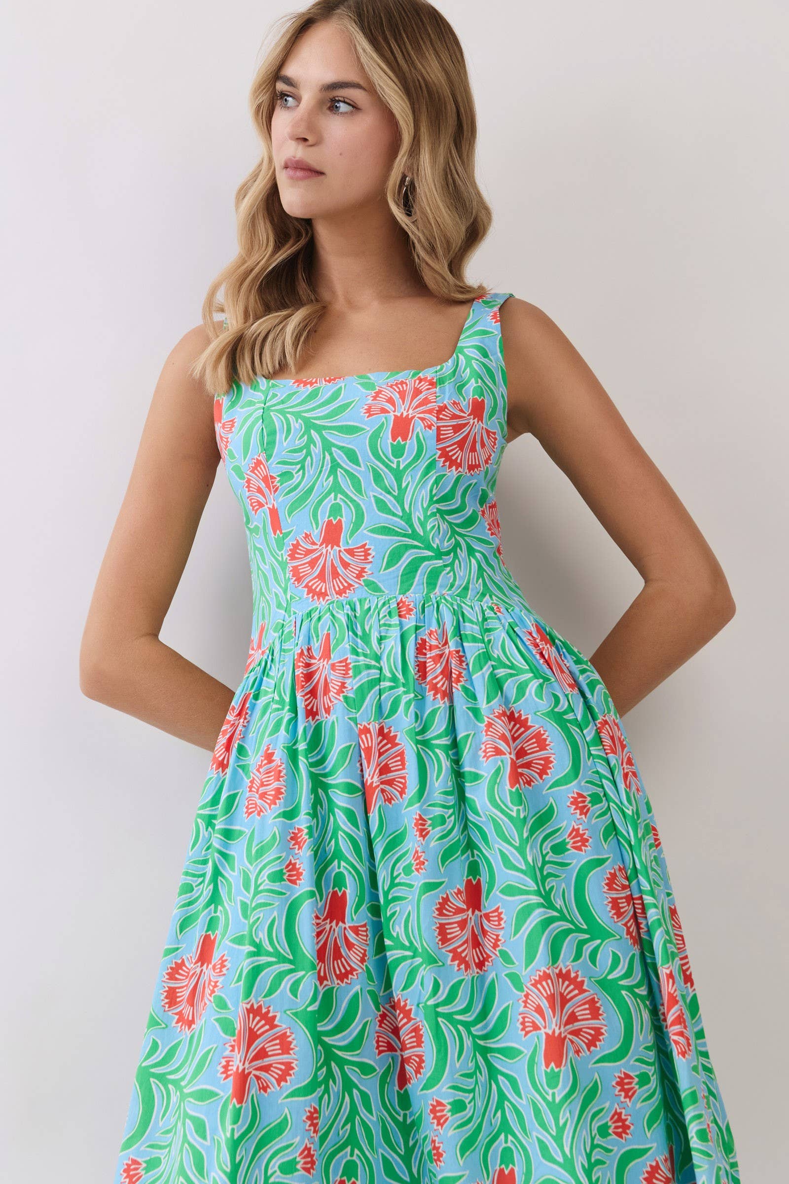 Tropical Floral Print Midi Dress