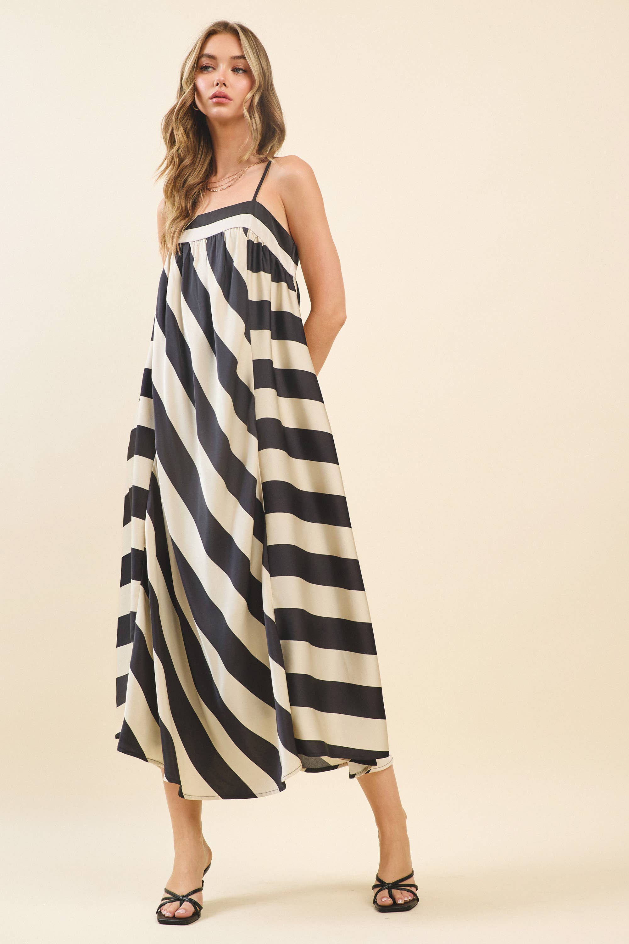 Bold Stripes Adjustable Straps Flowy Maxi Dress Linen & Waves Bold Stripes Adjustable Straps Flowy Maxi Dress Linen & Waves