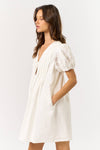 Puff Short Sleeve Front Tie Mini Dress