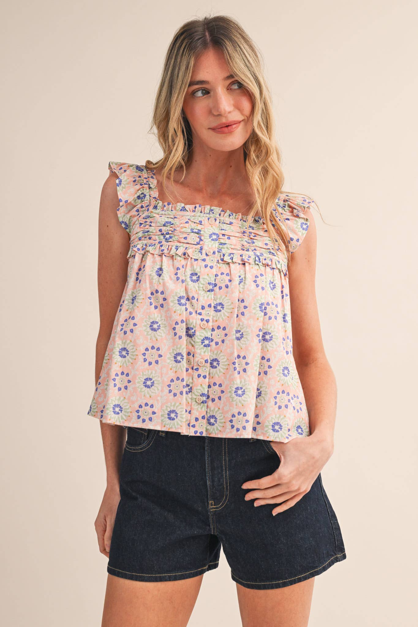 Peach Printed Top