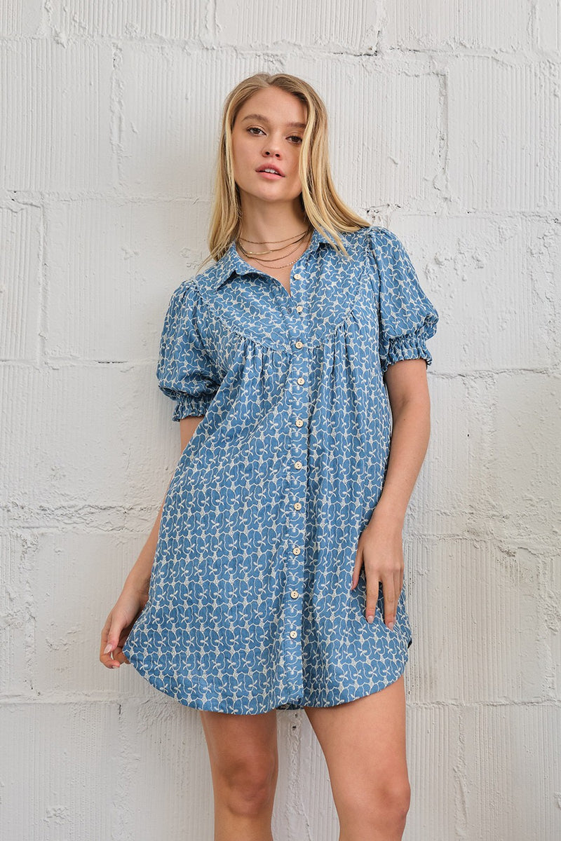 Embroidery Denim Shirt Dress