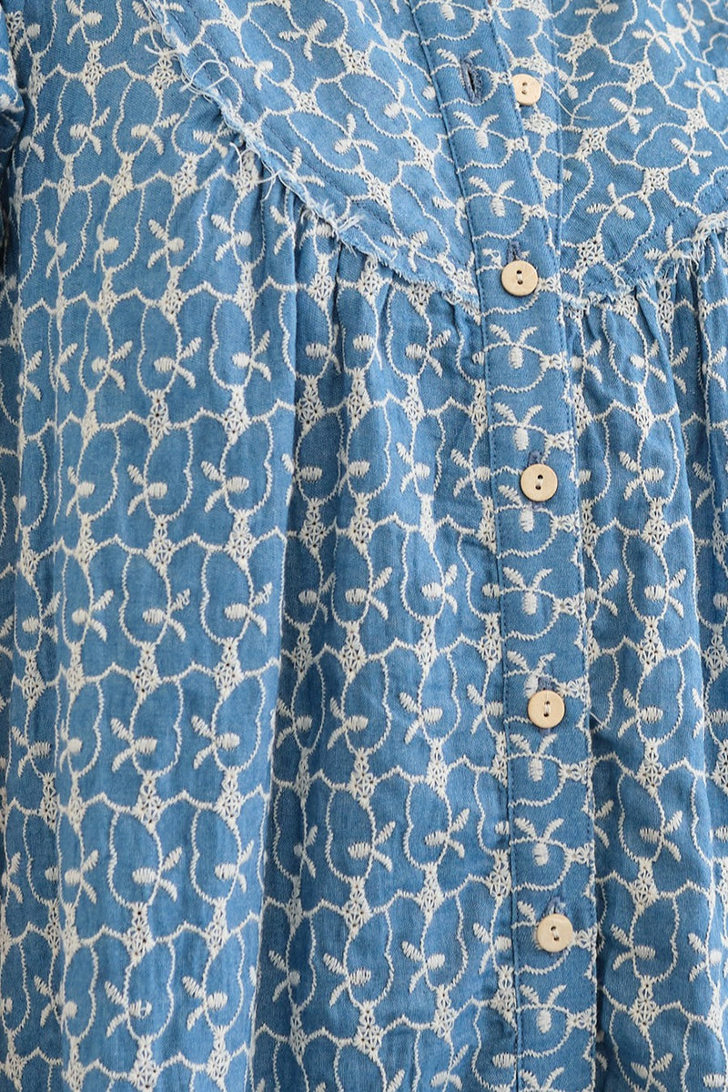 Embroidery Denim Shirt Dress
