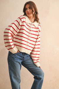 BUTTONDOWN STRIPED KNITTED CARDIGAN
