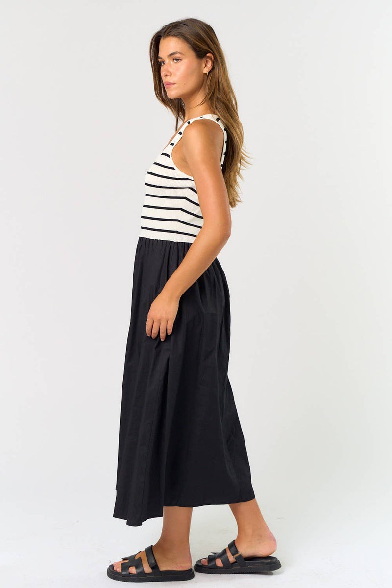 Striped Tank Poplin Mix Midi Dress