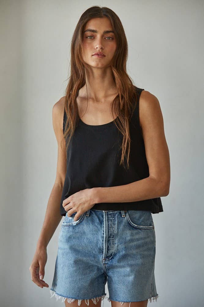 Knit Cotton Scoop Neck Sleeveless Tank Top