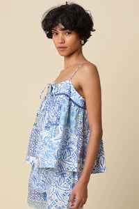 Amari Blue Print Tie Cami Top