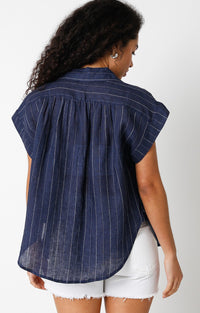 Casey Linen Top in Navy