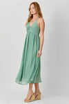 Sage Cross Back Pleat Dress