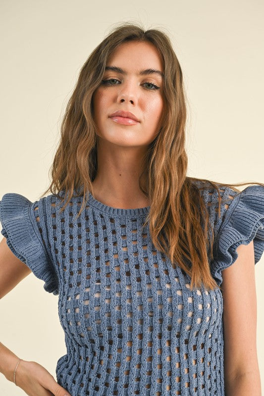 Knitted Ruffle Sleeve Top