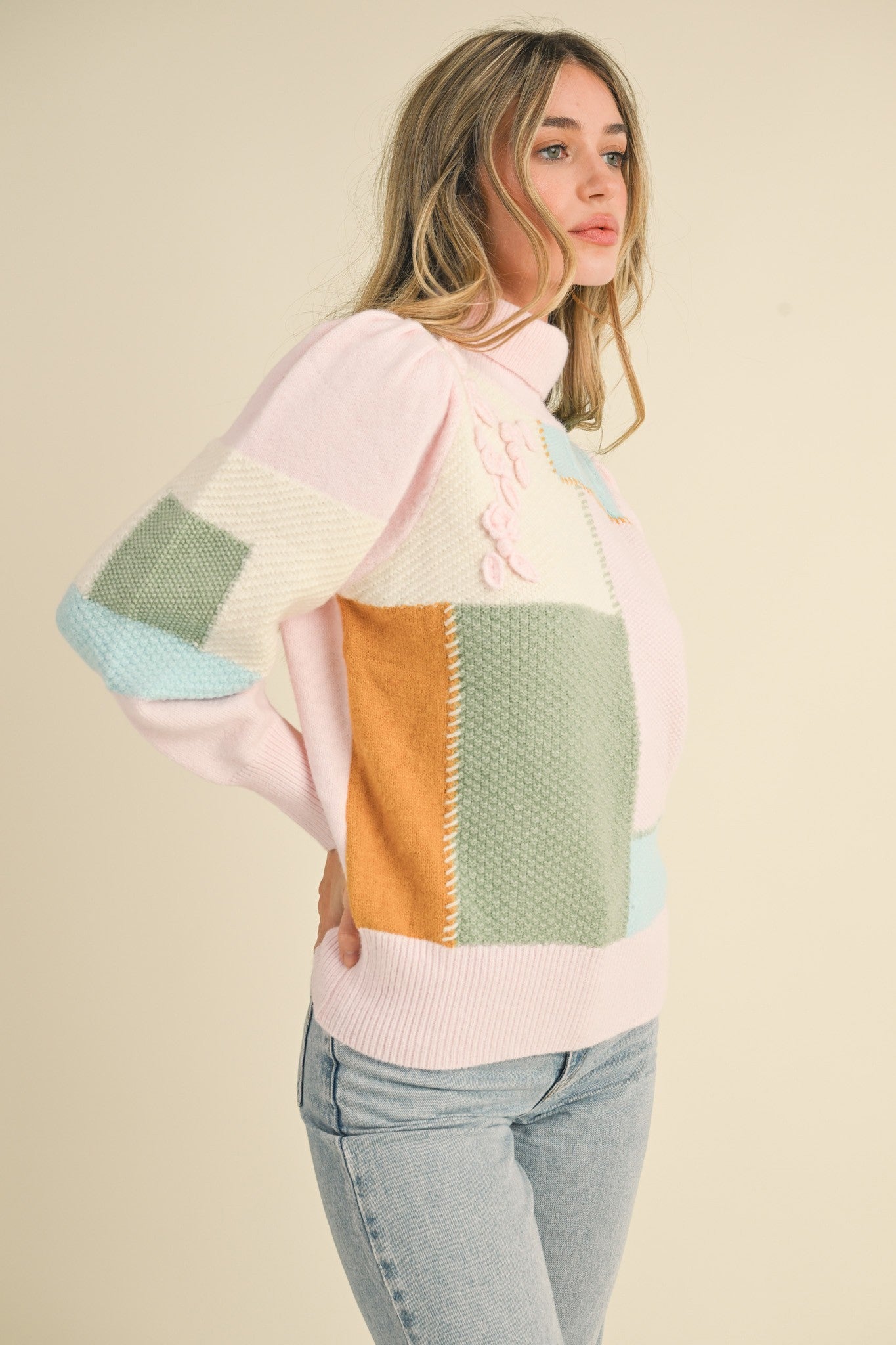 Patchwork Turtleneck Sweater – Linen & Waves