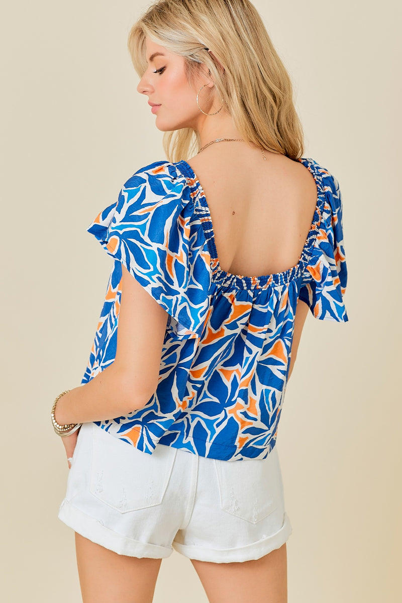 Tropical Print Square Neck Top