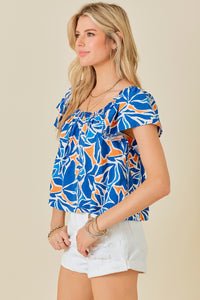 Tropical Print Square Neck Top