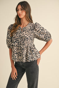 Leopard Tie Peplum Top