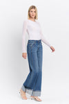 High Rise Cuffed Wide Jeans in Dark Denim