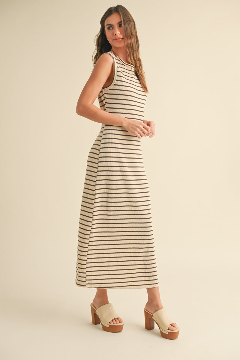 Striped Button Back Knit Dress