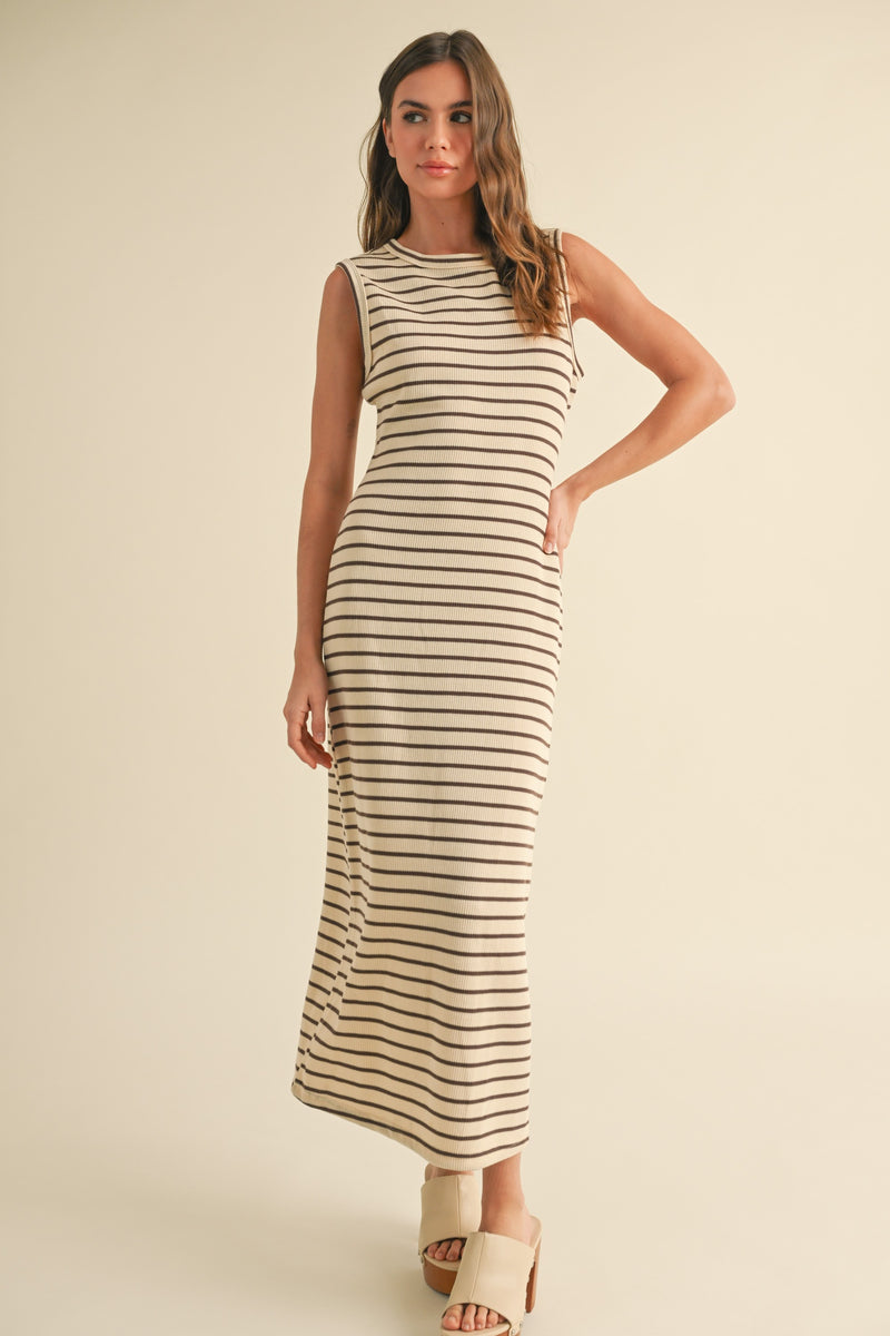 Striped Button Back Knit Dress
