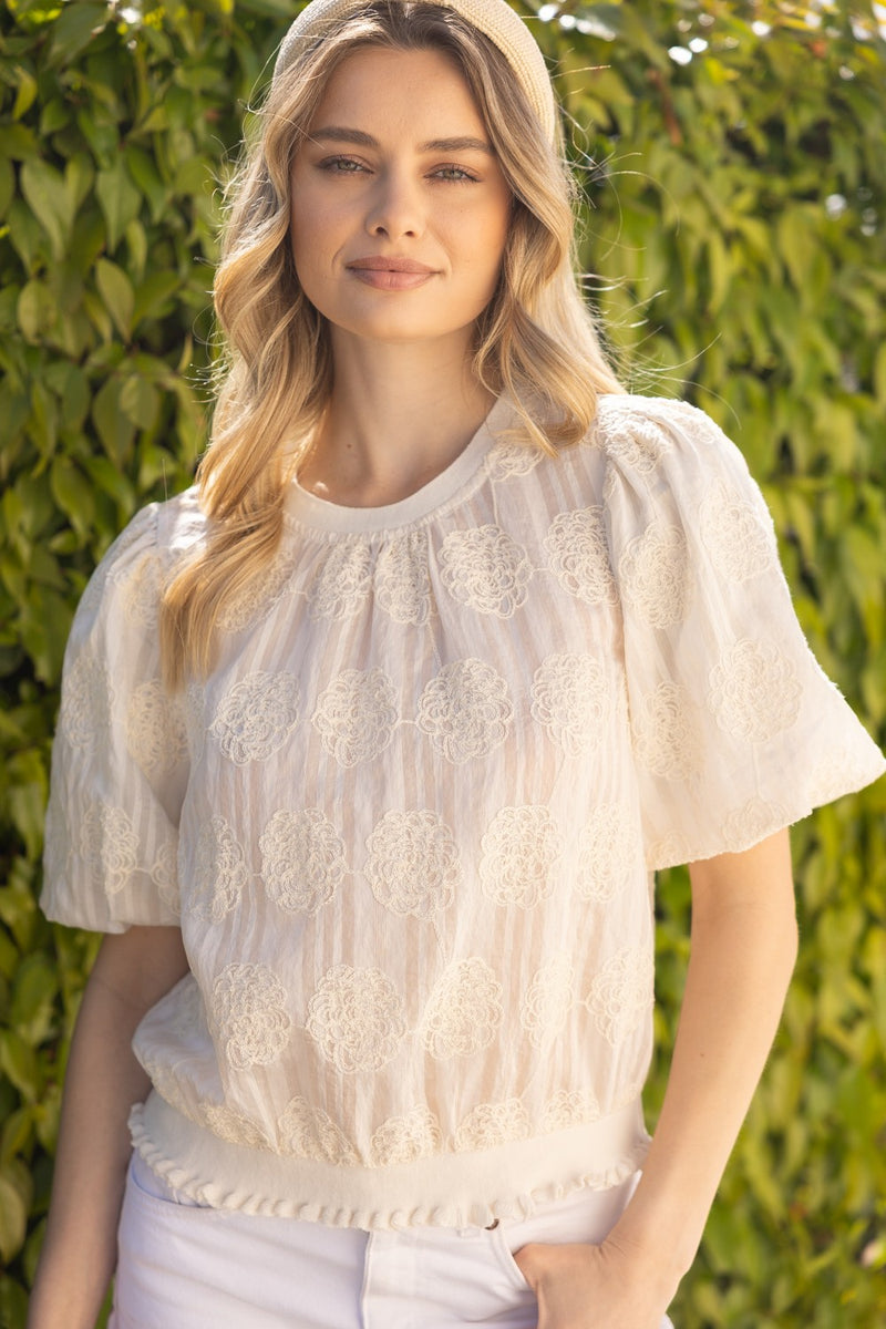 Stripe and Floral Embroidered Top