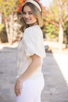 Stripe and Floral Embroidered Top