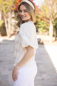 Stripe and Floral Embroidered Top