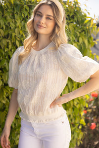 Stripe and Floral Embroidered Top