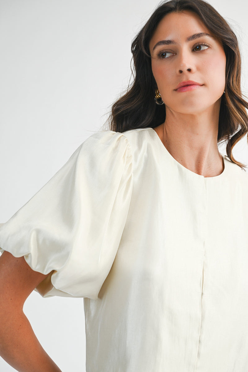 Satin Puff Sleeve Top