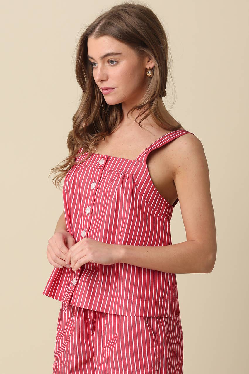 Lucille Striped Button-Front Tank Top