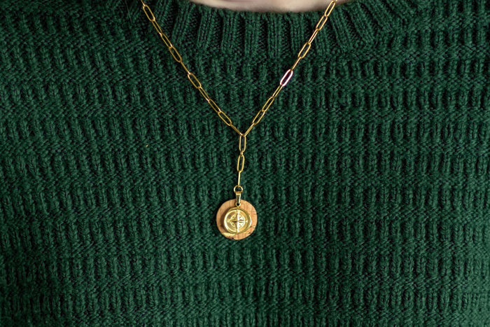 Paperclip Drop w/Gold Compass Charm