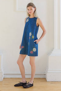Floral Embroidered Denim Dress