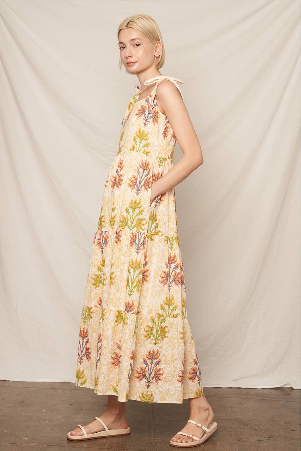 Block Print Tiered Maxi Dress