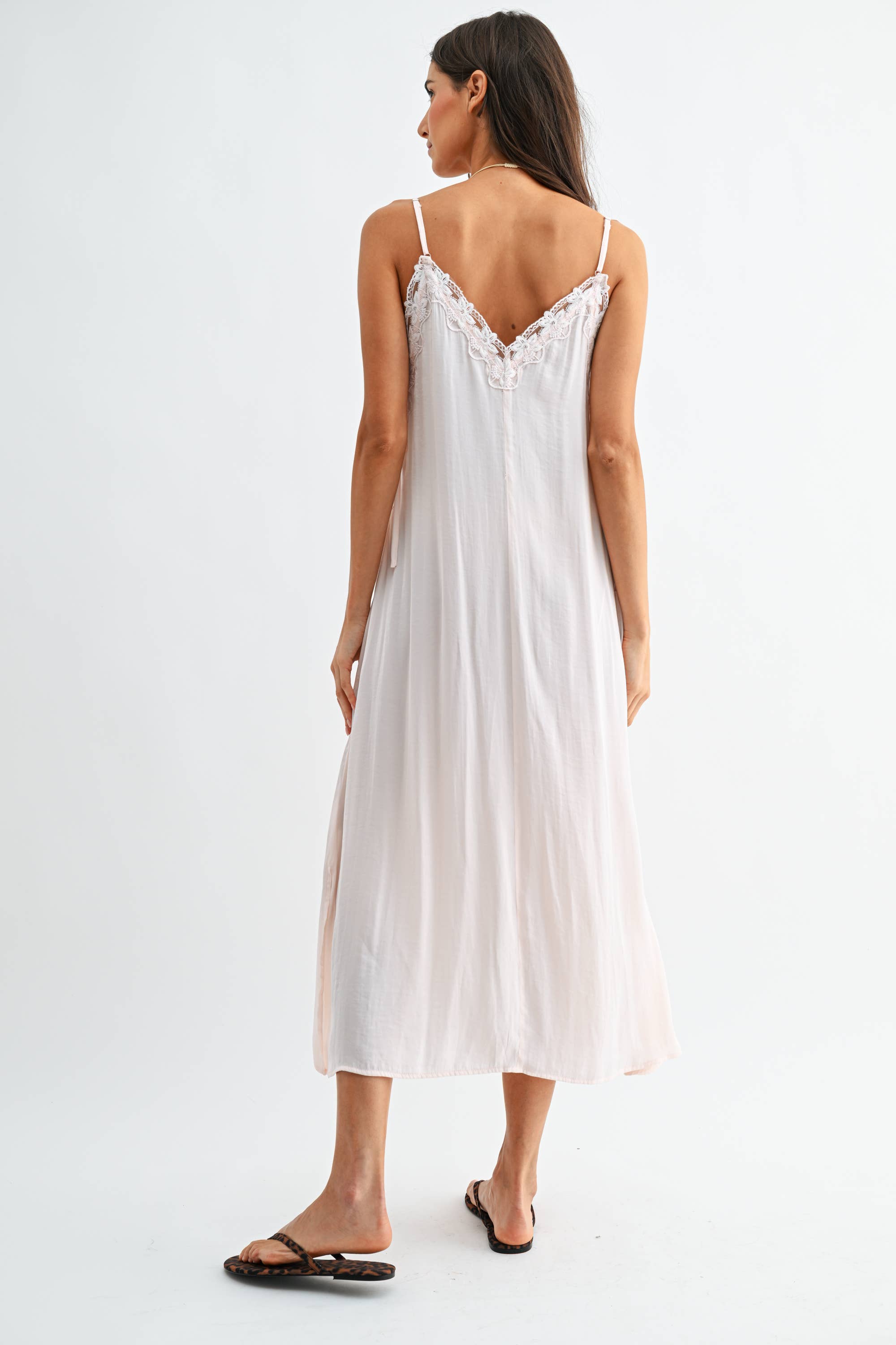 Lace-Trimmed Silky Maxi Dress