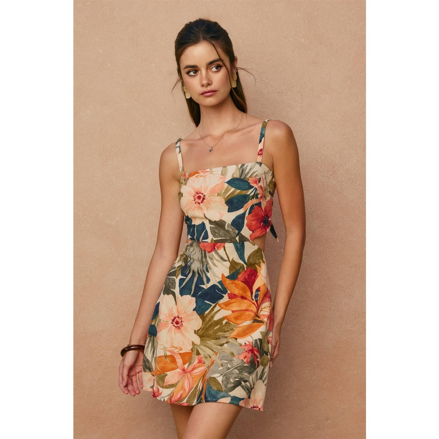 Tropical Floral Cutout Mini Dress (1)