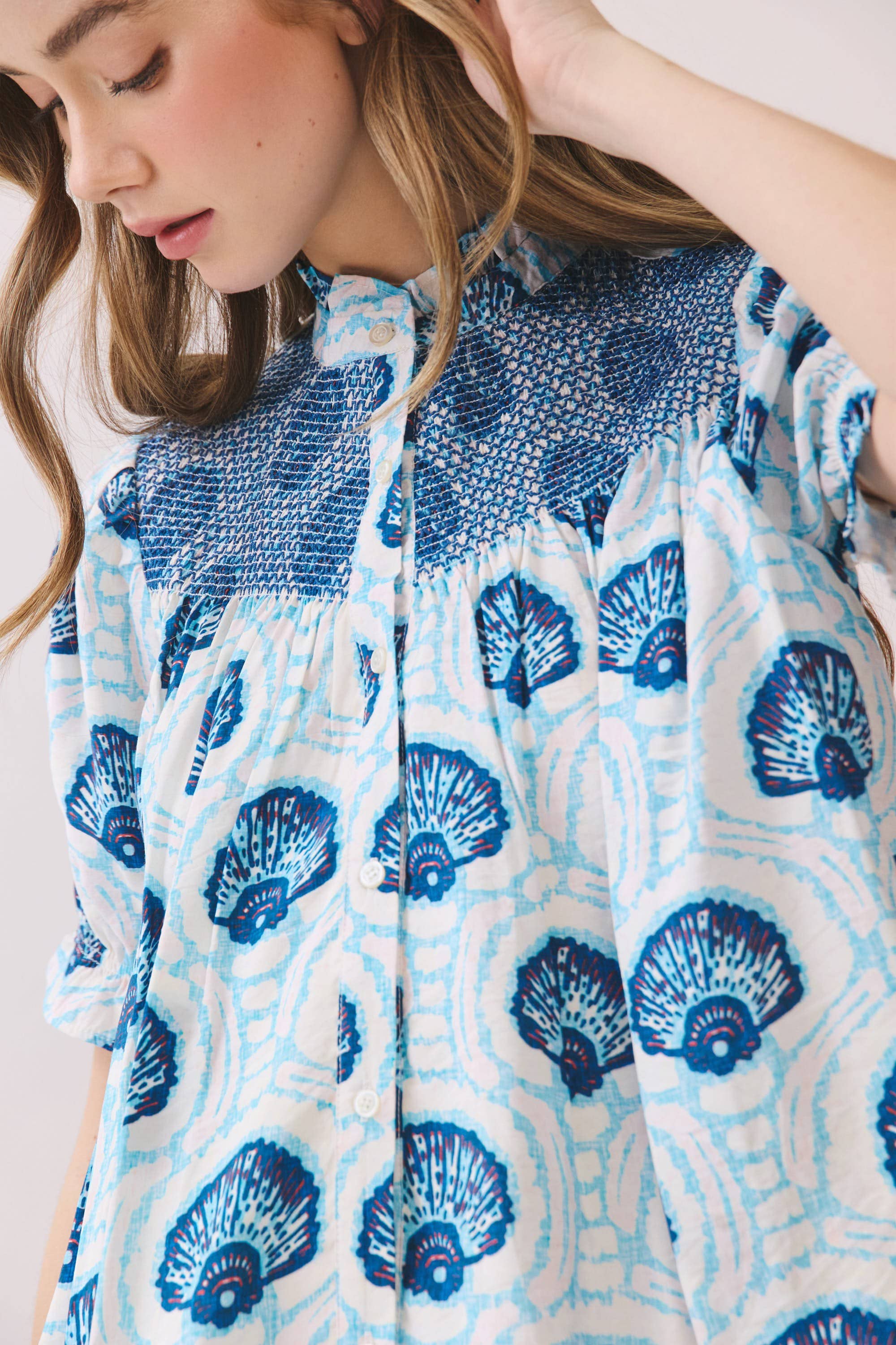 Shell Print Button Down Top