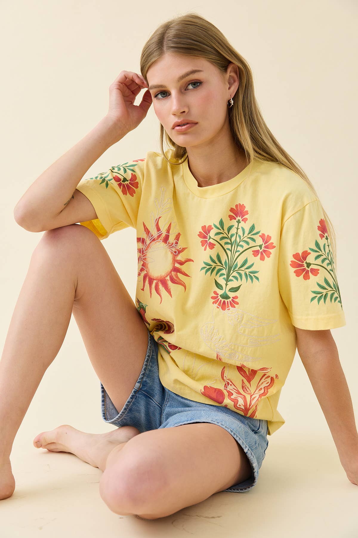 Sun Graphic Tee with Embroidery